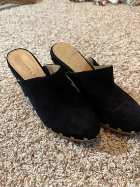 Veronica Beard Black Suede Studded Clog Mules